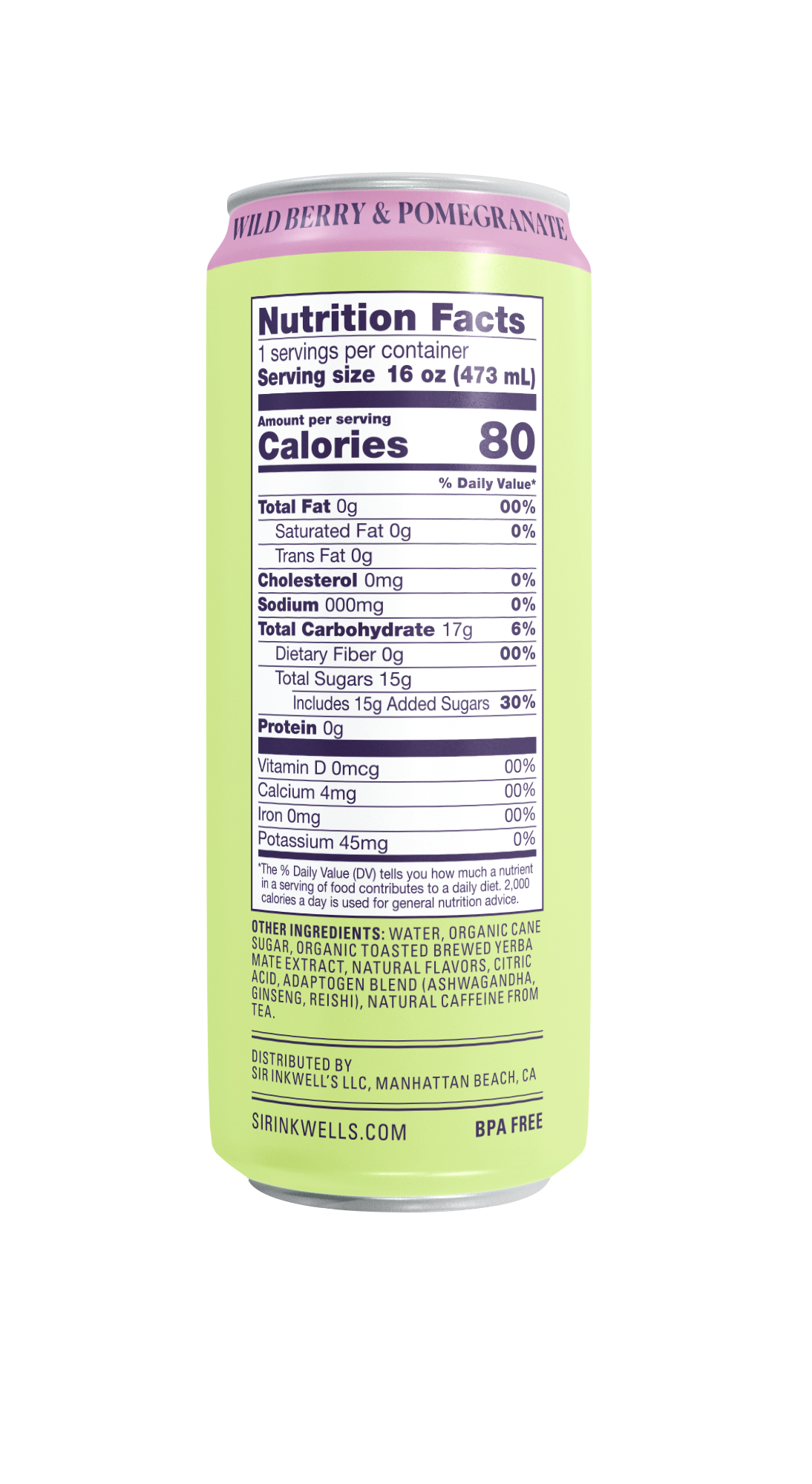 Sir Inkwell's Health Curiosities - Wholesale Health/Detox Tea - Adaptogen Infused Wild Berry & Pomegranate Yerba Mate (12 Ca3