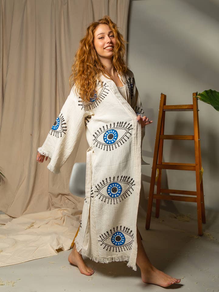 Moa - Vendita all'ingrosso Caftano - Donna - Kimono Kaftan lungo con occhio turco proteggevole6