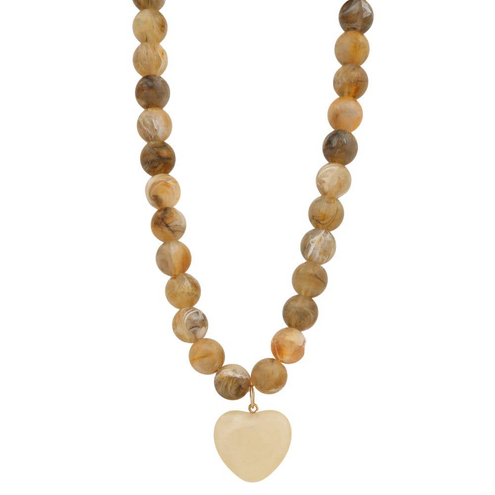 JOIA ACCESSORIES - Wholesale Beaded/Pearl Necklace - PUFFY HEART BEADED NECKLACE, J 34350
