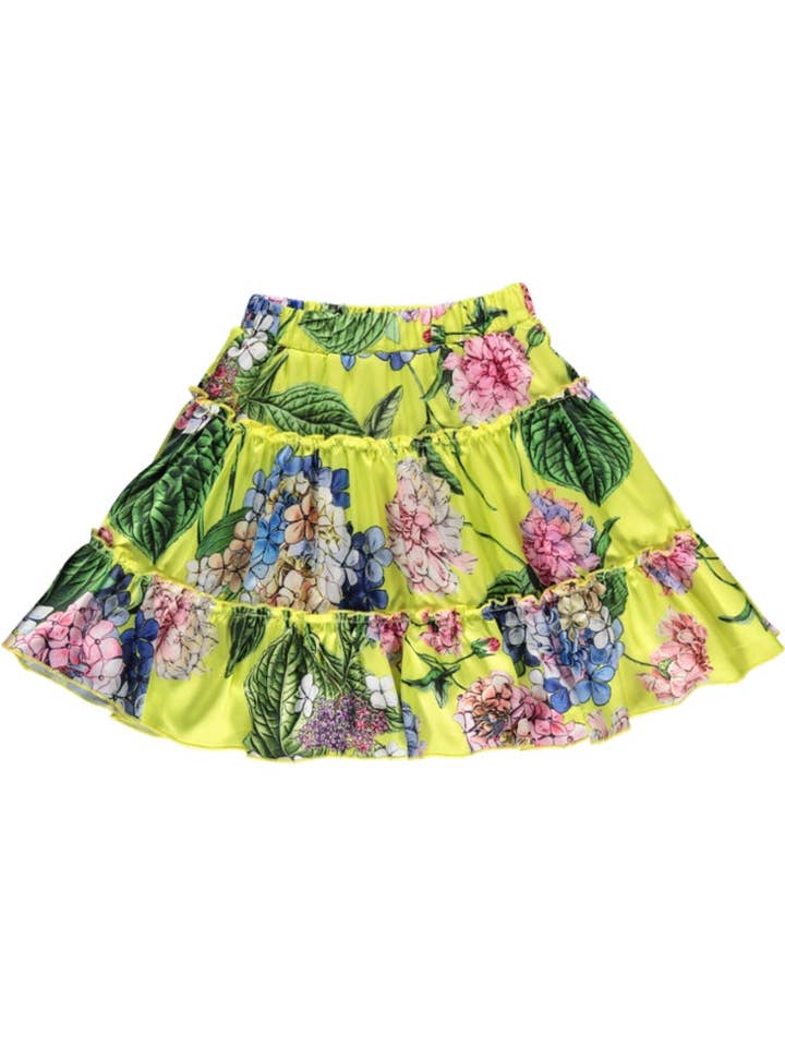 PS23S004005/A - Ronde groene rok met bloemenpatroon voor wholesale door Piccola Speranza