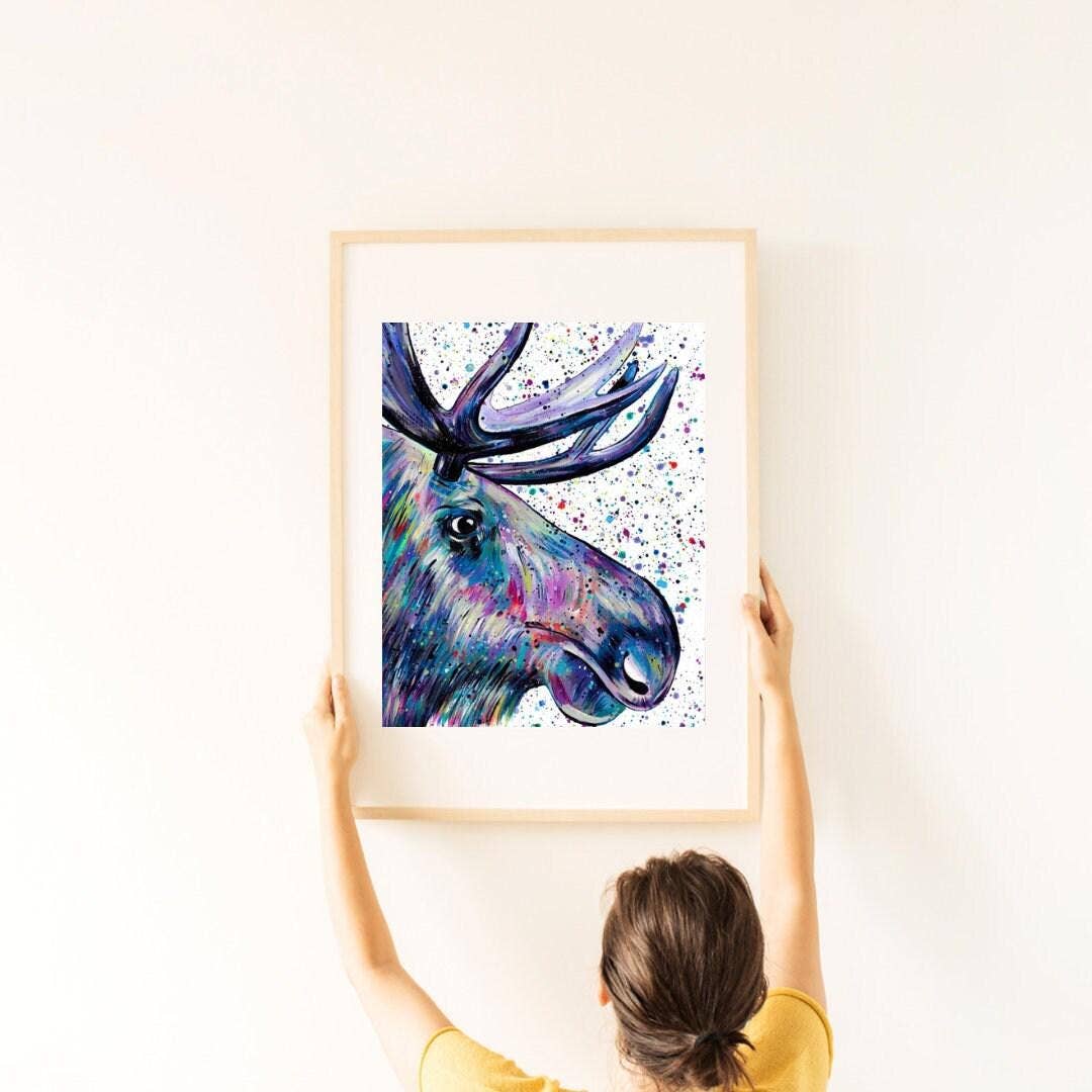 Emma LC Art – wholesale Art print – Canadian Moose Art Print, Colourful Wildlife Art5