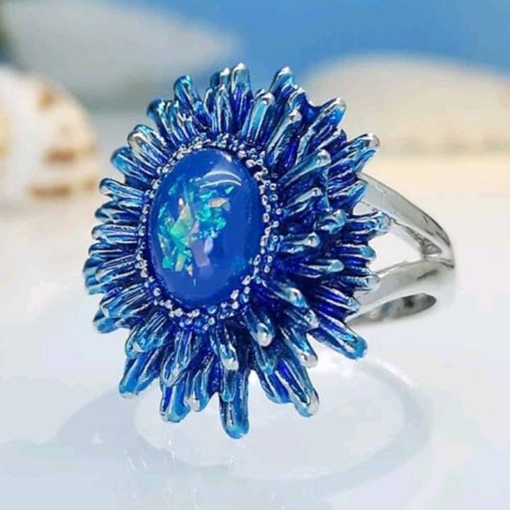 The Bling Barn - Wholesale Cocktail/statement ring - Perfect Blue Skies Flower Style Ring