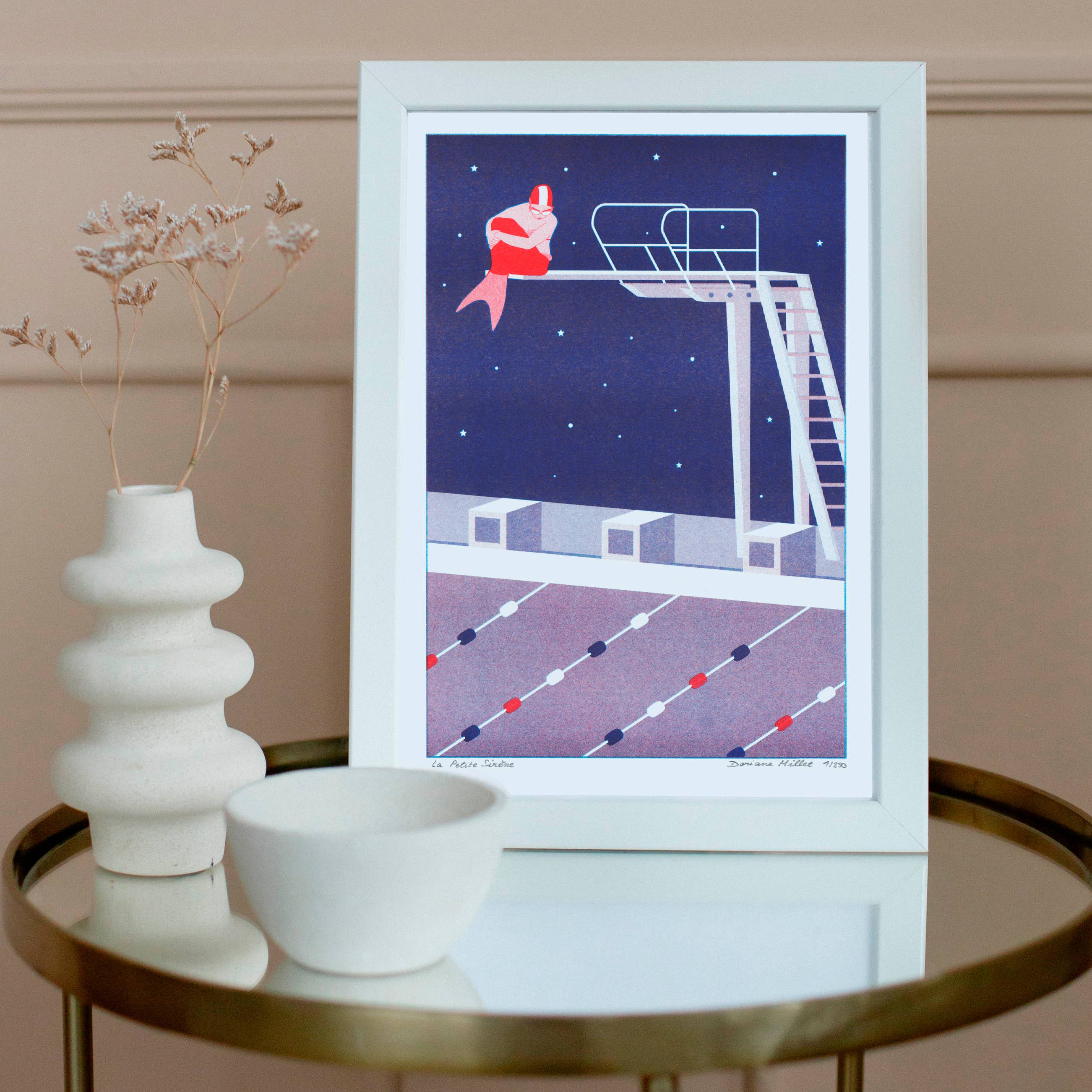 Doriane Millet - Wholesale Art Print - The Little Mermaid - A4 risography - blue starry version3