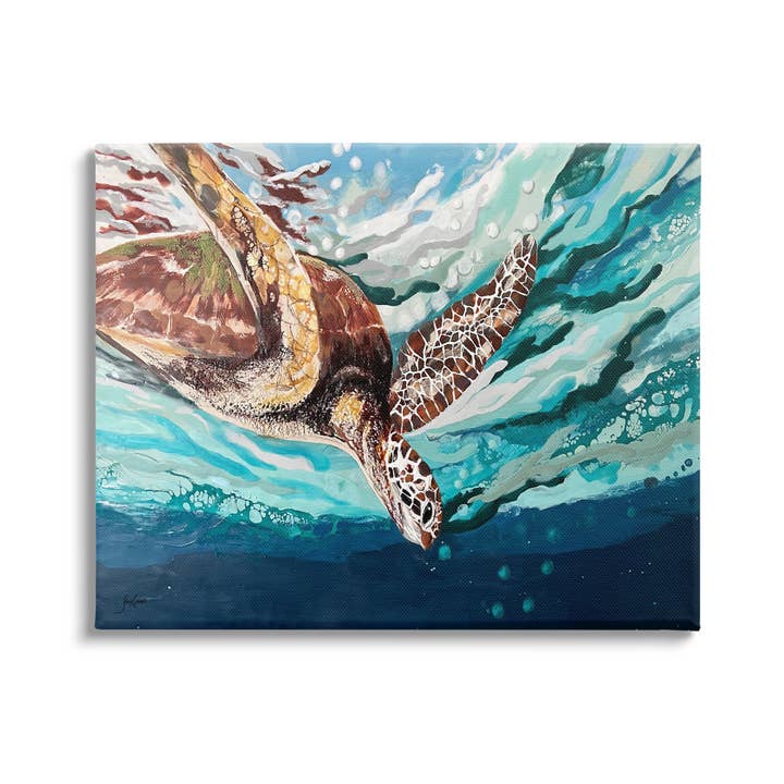 Sea Turtle Deep Dive Canvas Art for wholesale by Stupell Industries