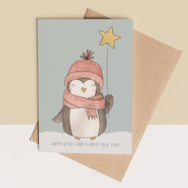 Bruin Geel Card + Envelope - Penguin for wholesale on Faire