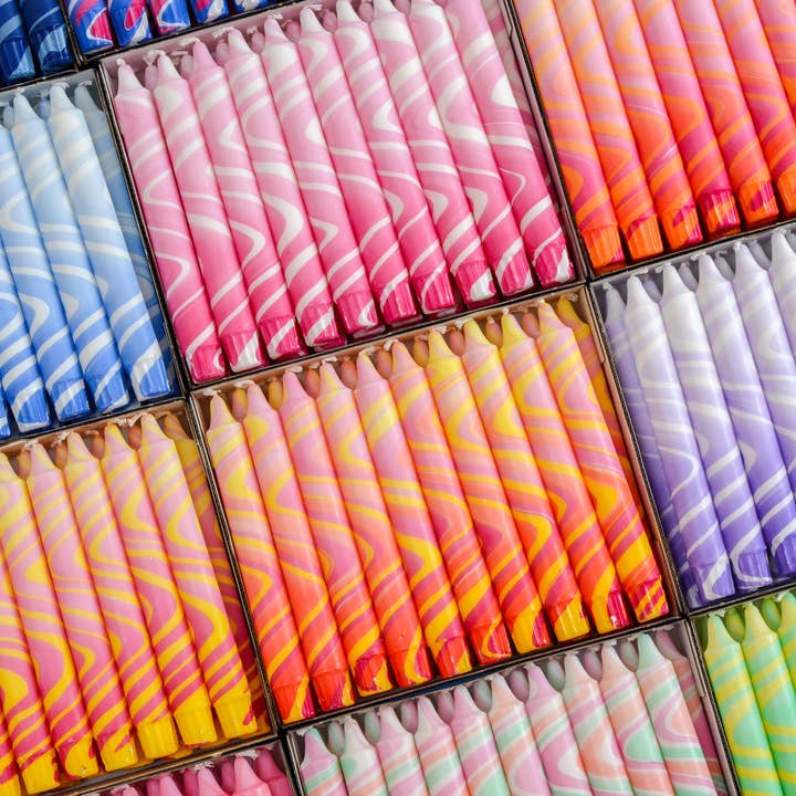 Nordtrice - Wholesale Tapered Candle/Candlestick - Summer Marble Candles - Pink / Orange & Red6