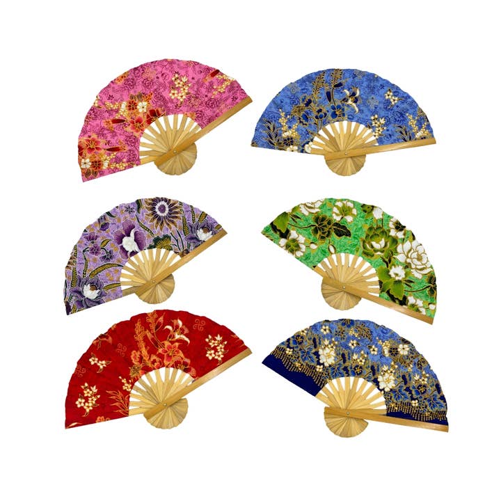 Earths Elements Wholesale - Wholesale Handheld Folding Fan - Floral Fabric Wooden Folding Fan - Assorted