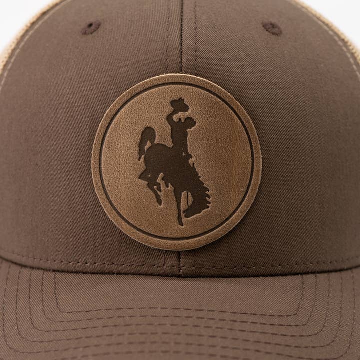Range Leather Co. - Wholesale Trucker Hat - Unisex - Steamboat Hat - University of Wyoming Leather Patch Hat