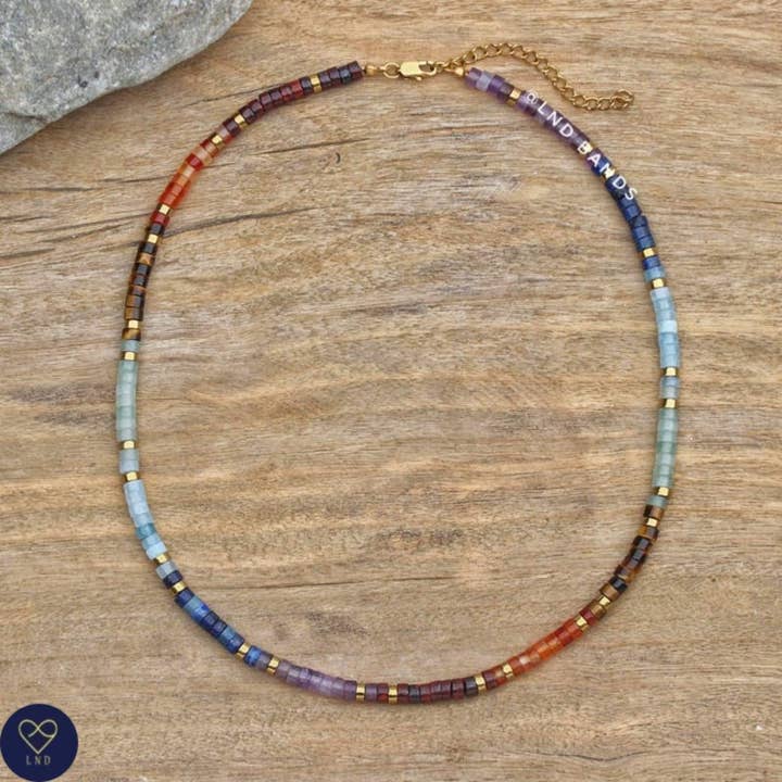 LND Bands - Wholesale Beaded/Pearl Necklace - 7 Chakra Exclusive Design 2x4mm Meditation Bohemian Yoga Gemstone Necklace, Balance power protection, calm, grounding, strength, creativity