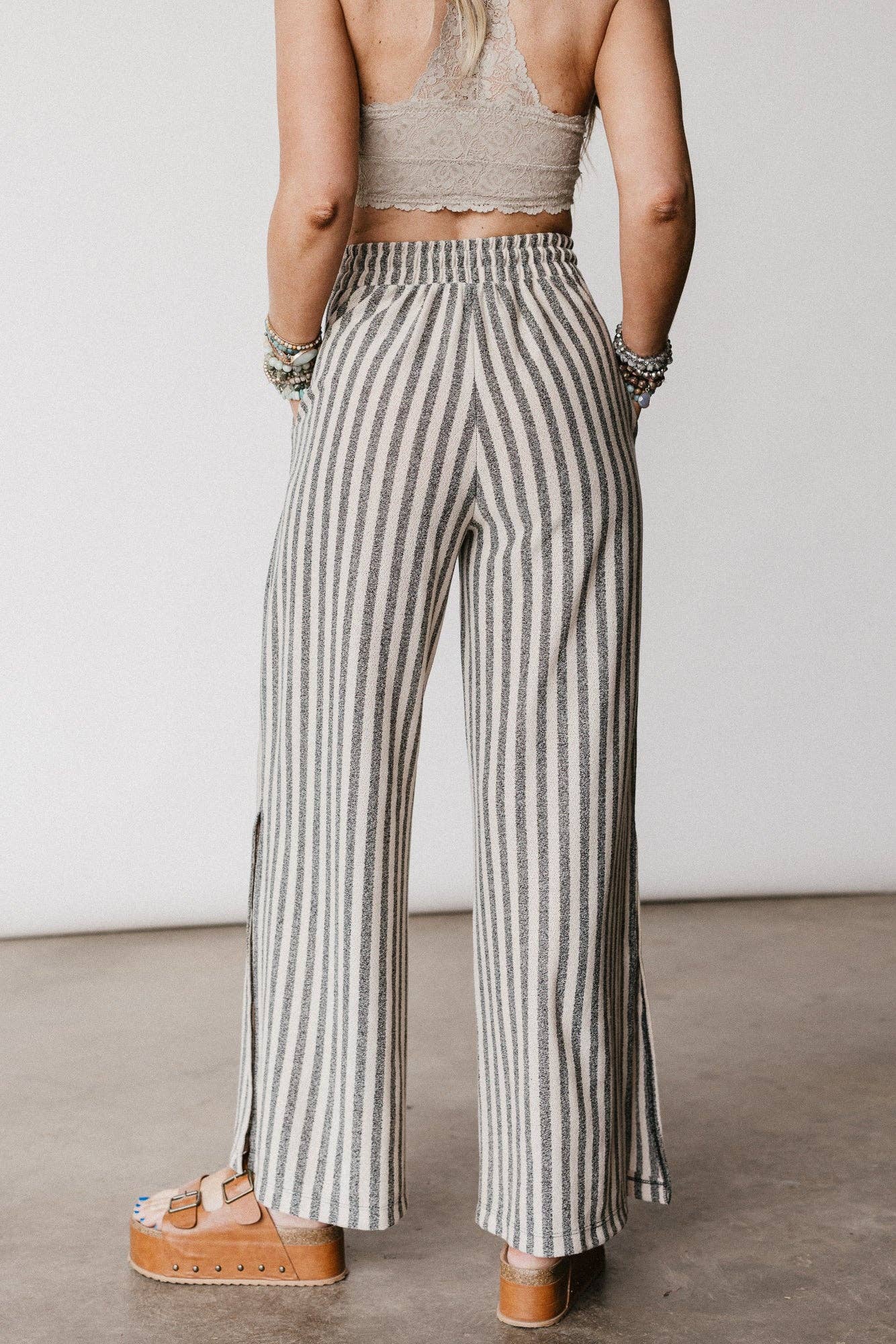 Ibiza Breeze Drawstring Pants - Taupe Black for wholesale on Faire0