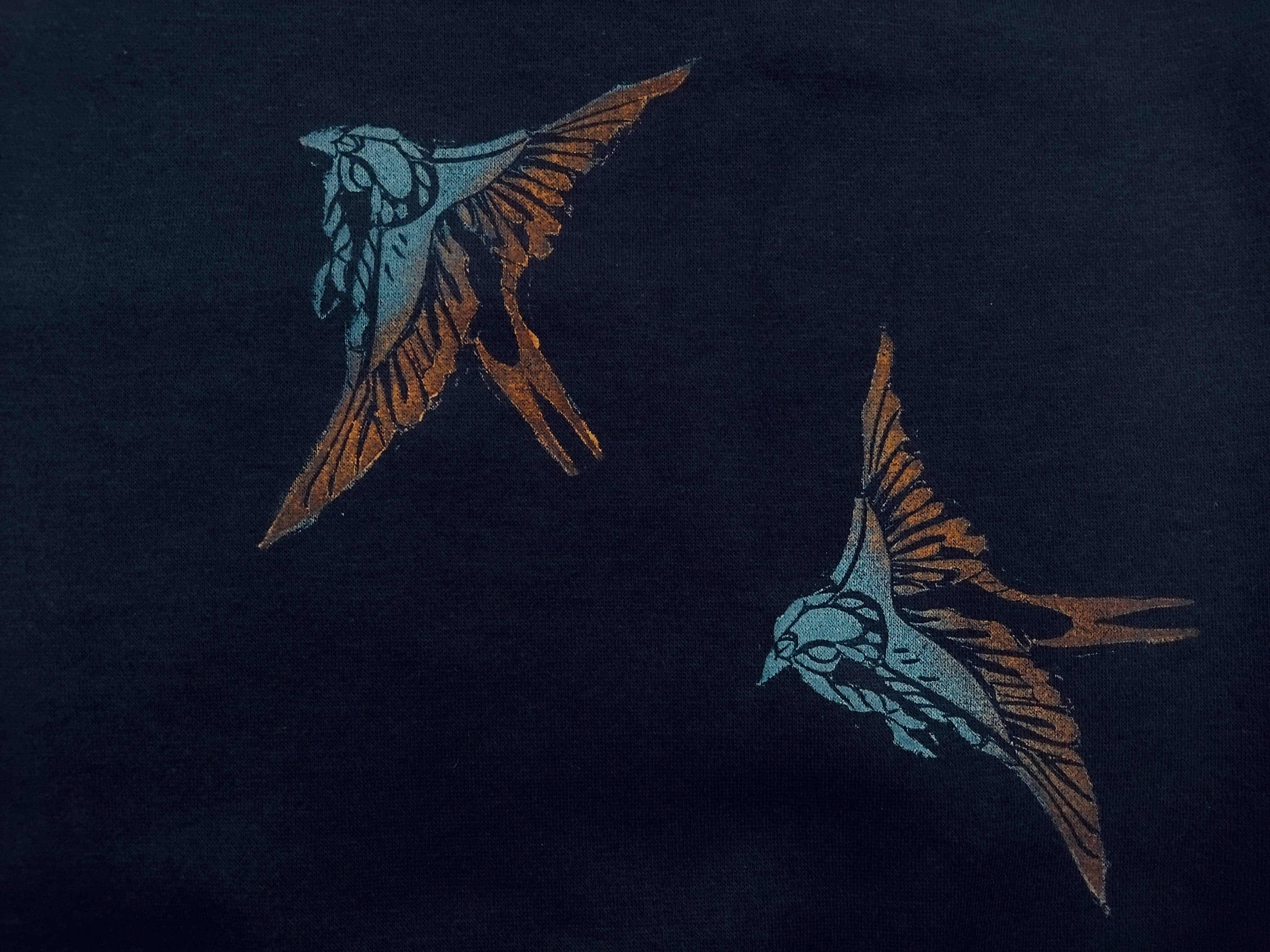 Impromptu Musé - Wholesale Hoodie - Unisex - Navy Swallows Handprinted Graphic Art Hoodie3