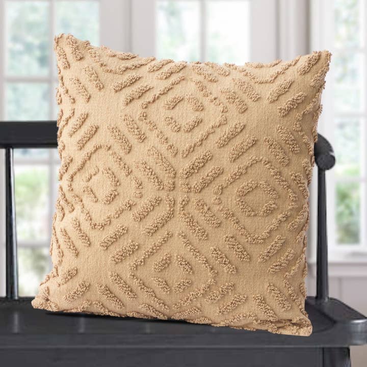 Funda de almohada con mechones de laberinto de color beige, texturizada, decorativa para venta al por mayor de Tajik Home LLC