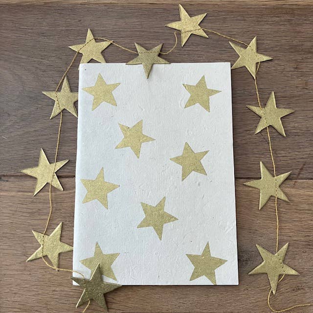 Luna-Leena  - handmade in Nepal - Wholesale Notebook - notebook A5 - stars print gold - handmade eco paper1