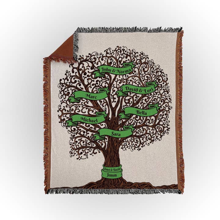 Custom Family Tree Woven Blanket for wholesale by Sam and Zoey