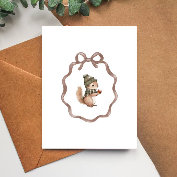 Boho Christmas Card - Christmas Squirrel Greeting Card for wholesale by Balsam Paper Co