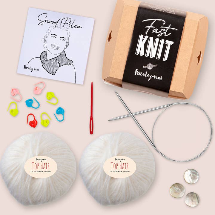 Snood Pilea - Scatola pronta da lavorare a maglia - Colore bianco per la vendita all'ingrosso da parte di Tricotez-moi