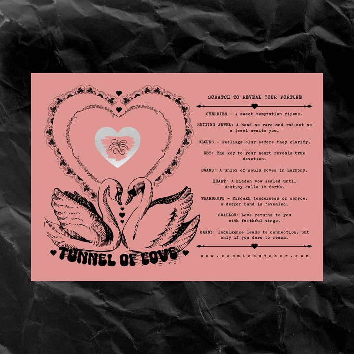 "TUNNEL OF LOVE" Valentine Gift Scratch Off Fortune Card for wholesale by Cosmic Butcher