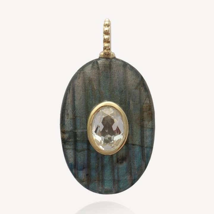 Medium Amie Ribbed Labradorite Oval Pendant for wholesale by HYE JANE
