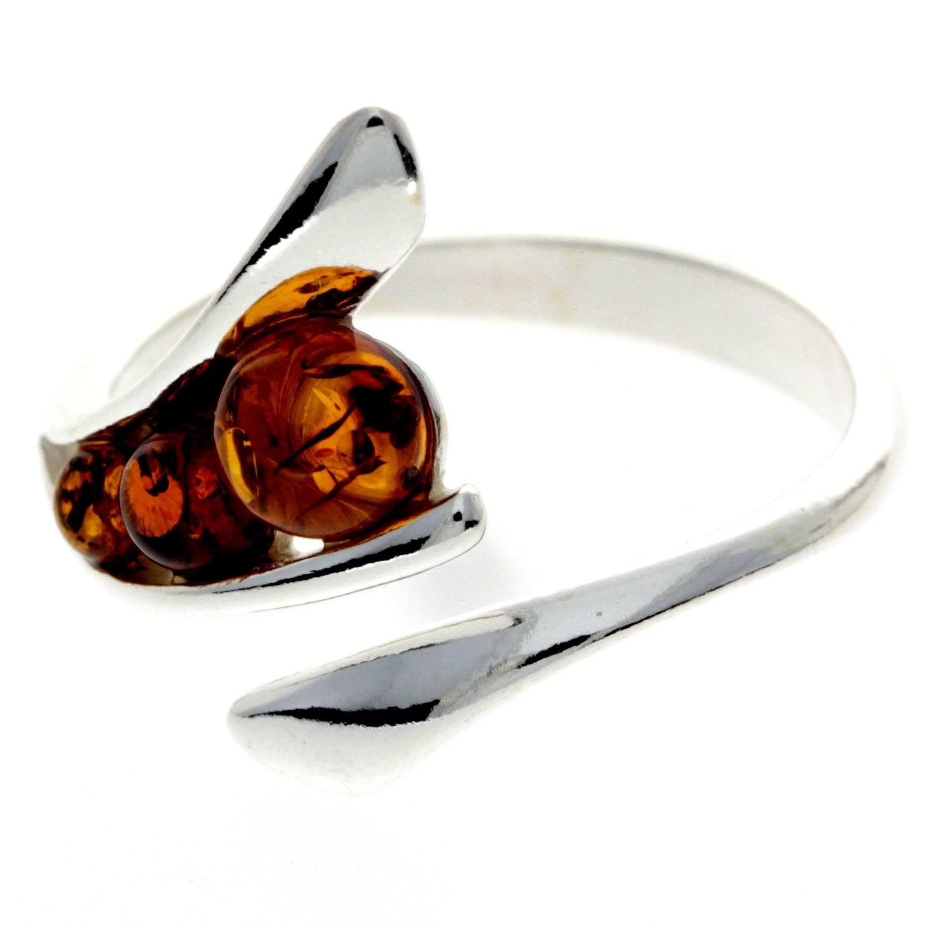 SilverAmber Jewellery - Vendita all'ingrosso Anelli con pietra singola/solitario - Anello regolabile in argento sterling 925 con ambra baltica e tre pietre2