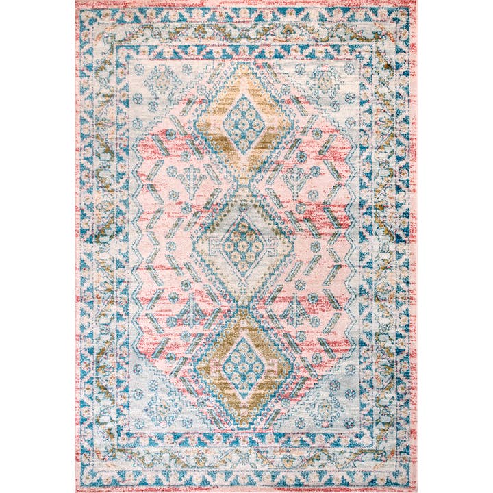 Light Pink Louise Tribal Diamond Area Rug for wholesale on Faire9