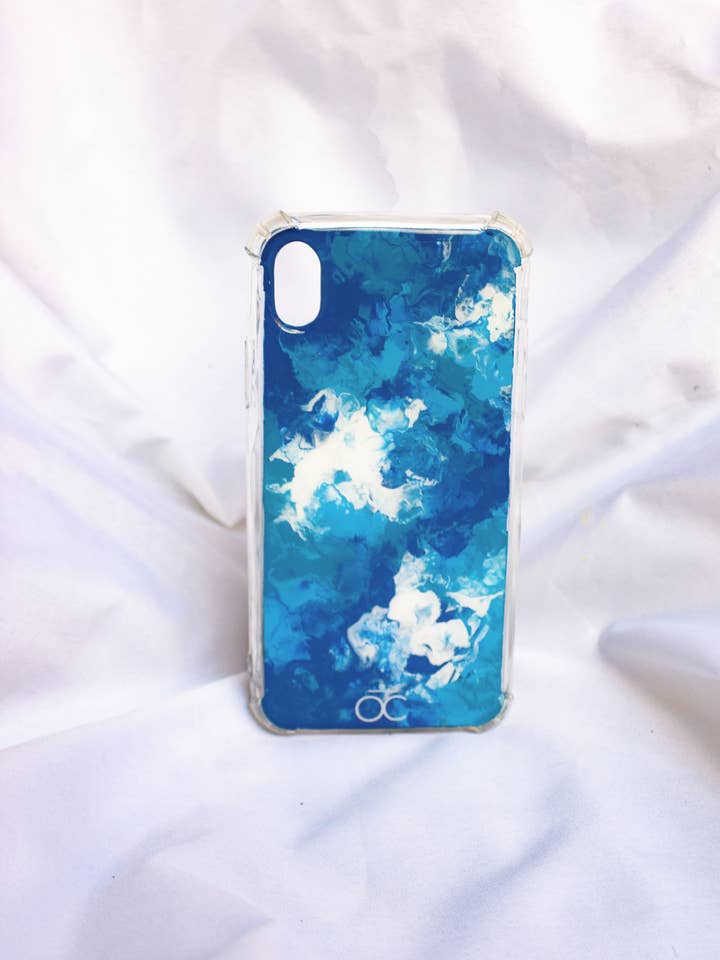 Coque de téléphone texturée bleu aqua et blanc pour la vente par OCHO