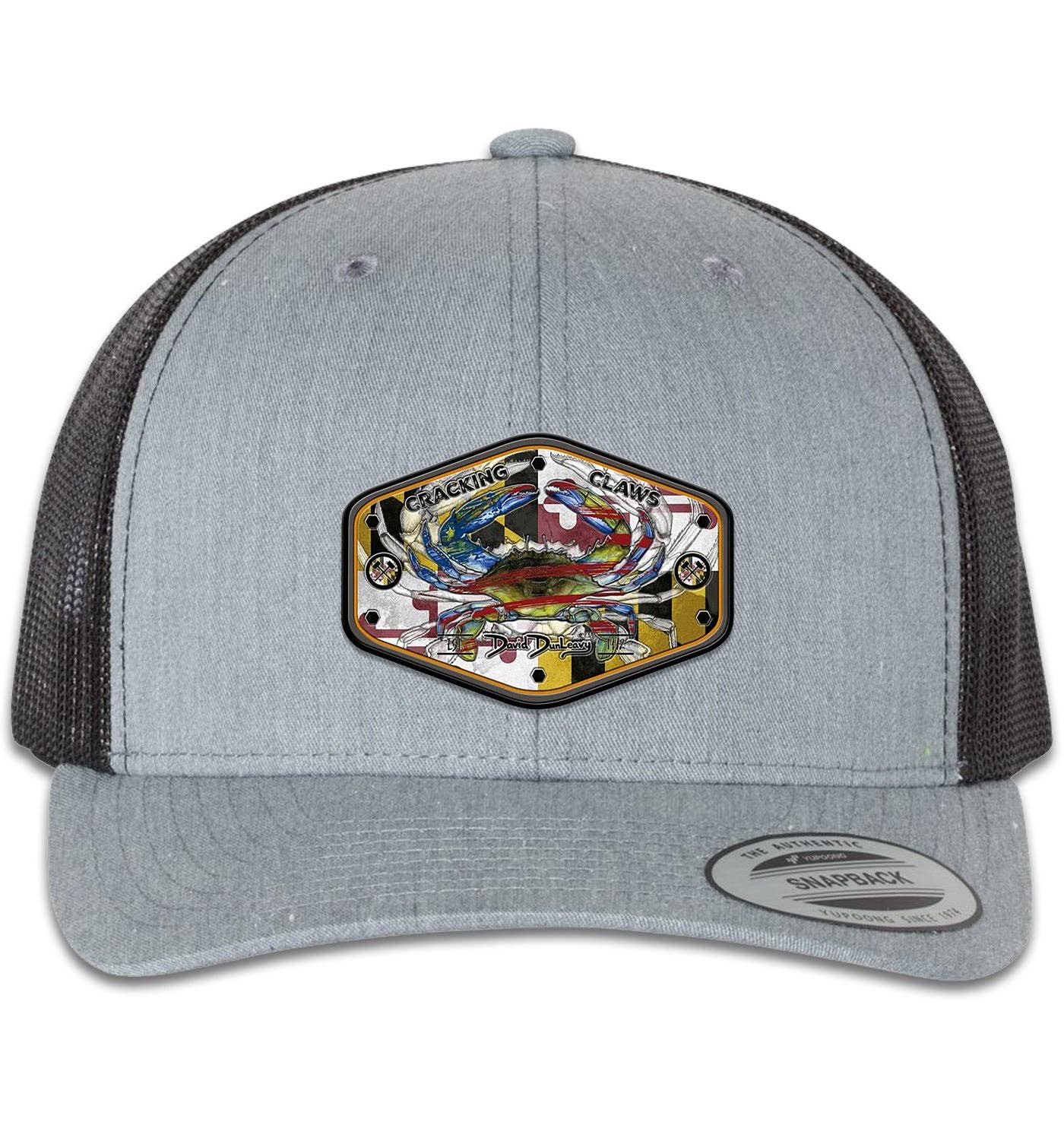 Maryland Ameri Blue Crab 6 Panel Trucker Snap Back Heather Grey Black Hat for wholesale on Faire