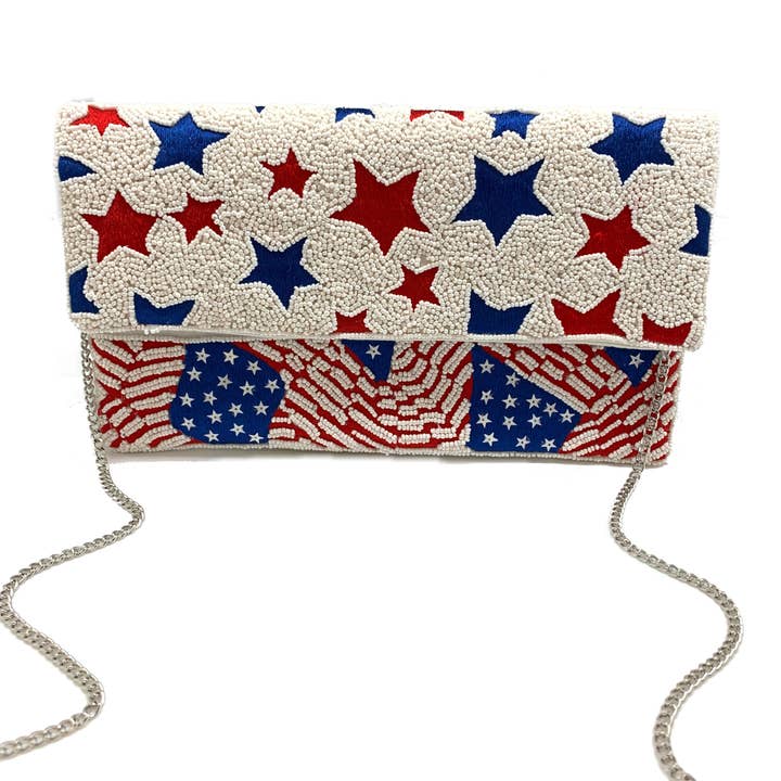 AMERICAN FLAG BEADED CLUTCH for wholesale by Pizzazz, Inc.