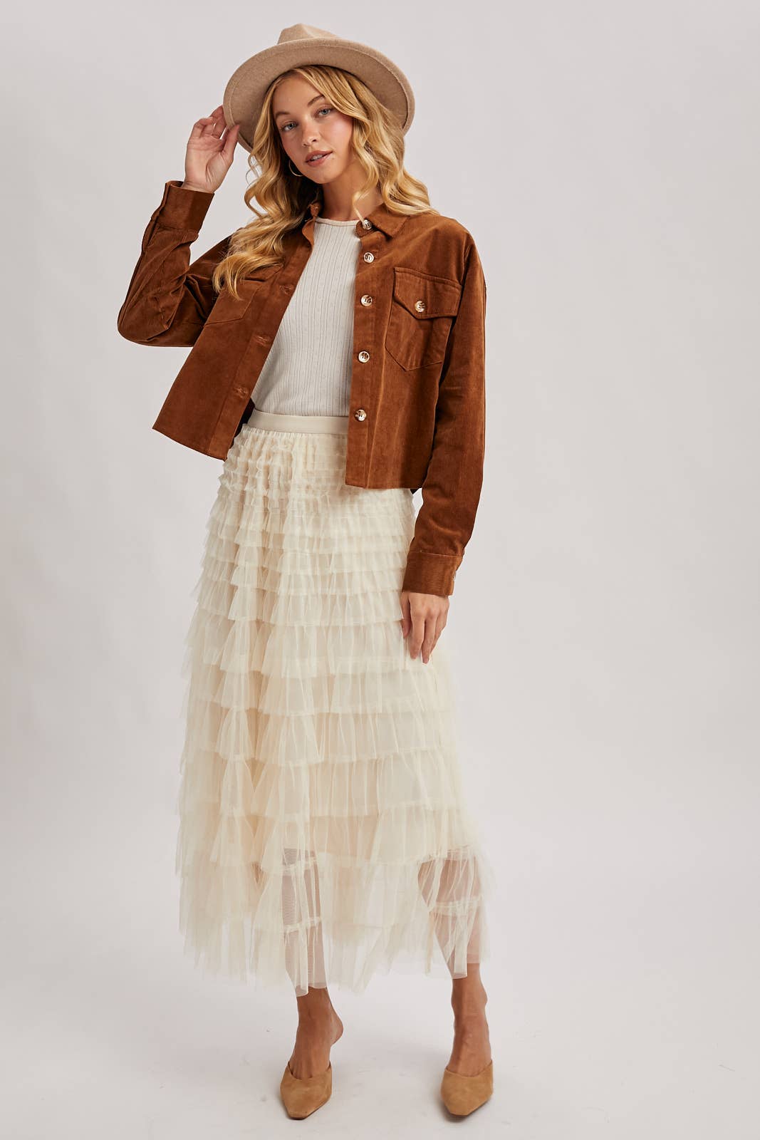 Bluivy - Wholesale Jacket - Women's - CORDUROY CROPPED BUTTON DOWN SHIRT JACKET42