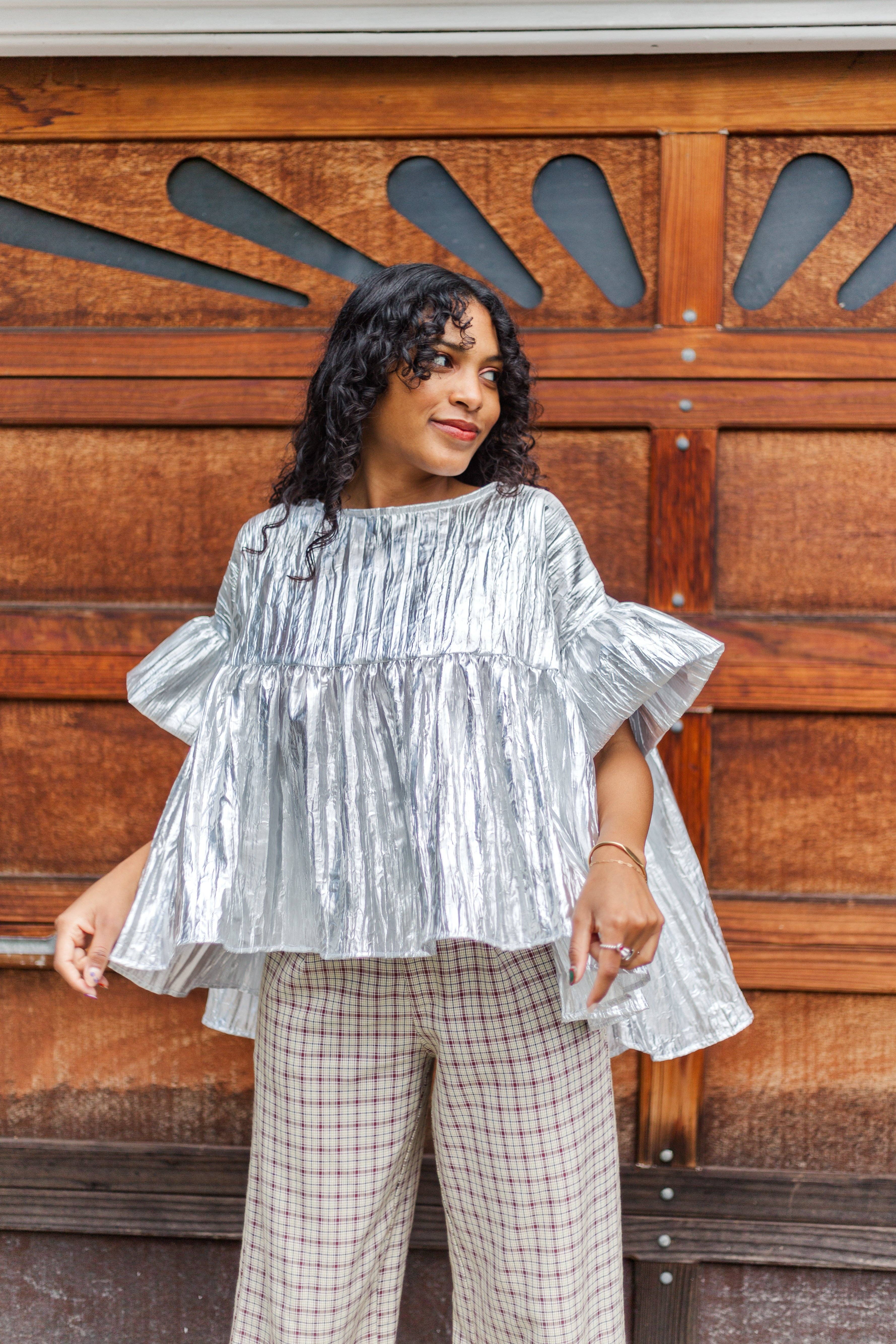 Nettle Studios - Wholesale Blouse - Women's - Size-Inclusive Plus Size Womens Silver Metallic Gathered Top22