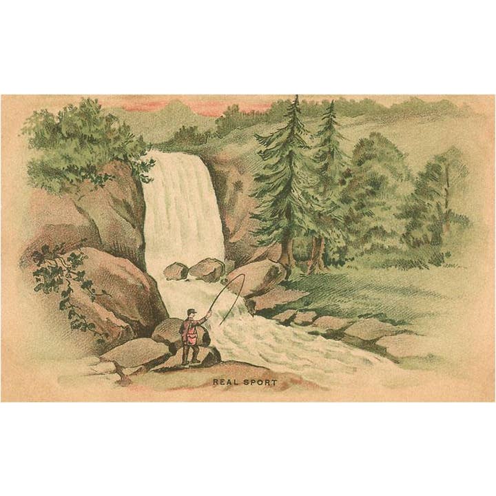 Found Image Press - Wholesale Stationery/Notecard Set - Greeting Card FS-46 Real Sport, Fishing by Waterfall