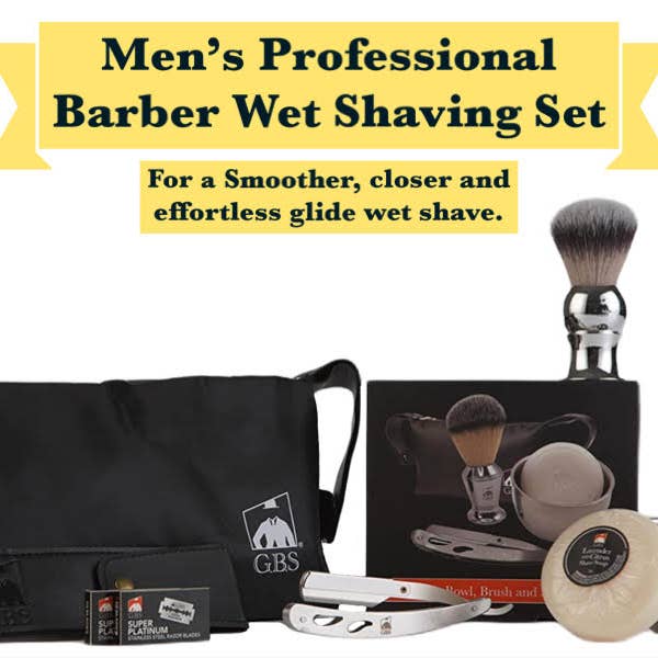 GENTS FINE GROOMING PRODUCTS - Wholesale Shaving Set/Kit - Men's - G.B.S Men's Professional Barber Wet Shaving Set- Interchange1