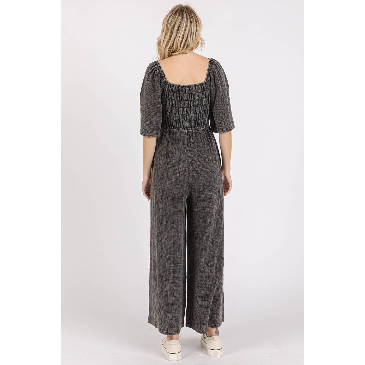 mittoshop - Wholesale Jumpsuit - Women's - MINERAL WASH GAUZE RUCHED WIDE LEG JUMPSUIT7