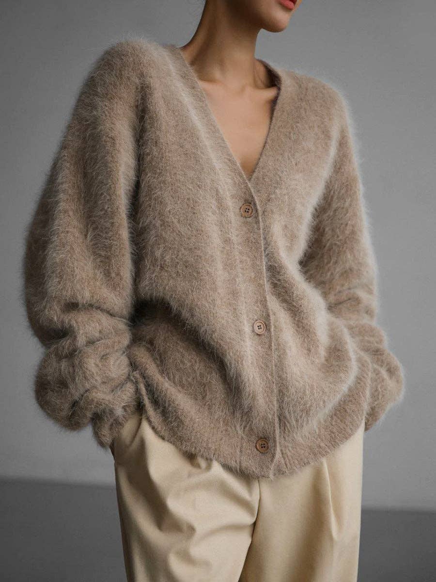 Suhkasana – Engroshandel Cardigan - Dame – Faux mink strikket oversized cardigan blød hyggelig sweater3