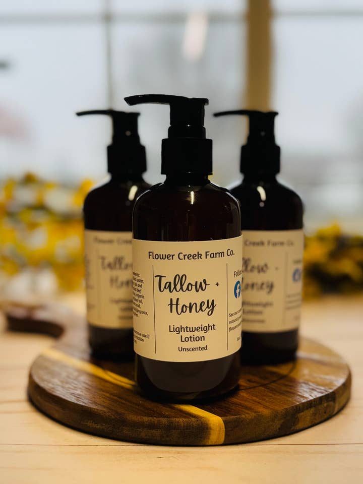 Tallow + Honey Lightweight Lotion for wholesale by Flower Creek Farm Co.