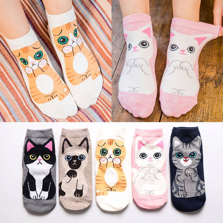 ACCITY - Wholesale Socks - Women's - CUTE CAT PATTERN ANKLE SOCKS_CWMS0210