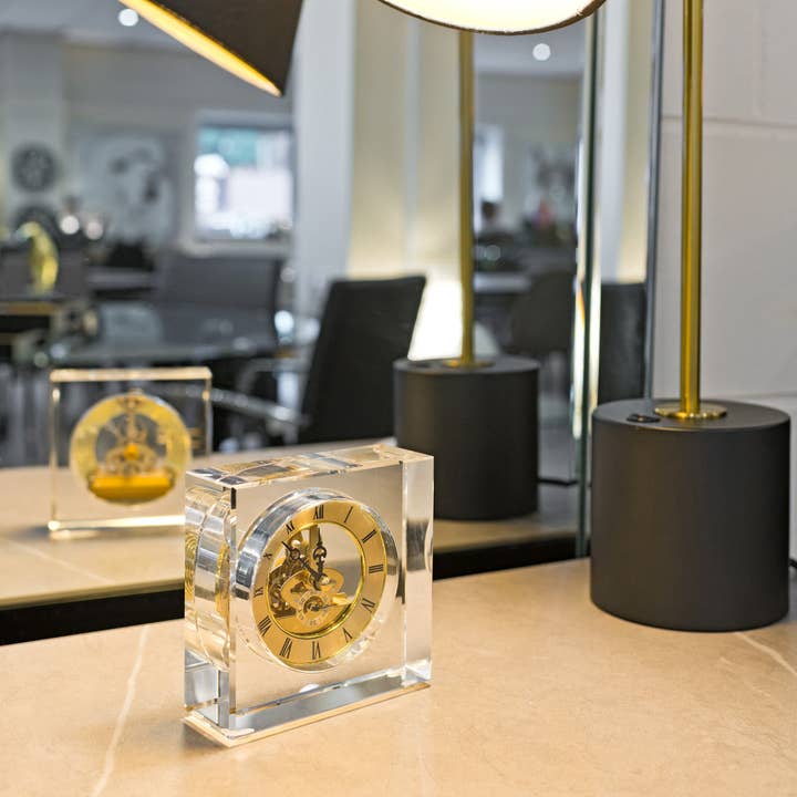 Febland - Vente Horloge de bureau - Horloge de cheminée rétro carrée en verre de cristal, décoration d'intérieur2