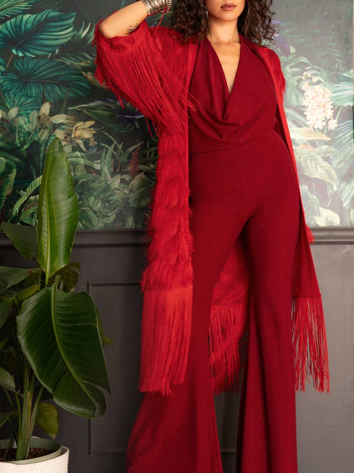 Temple Ro – Großhandel Bademantel – Damen – FRANSENROBE - KARMINROT5