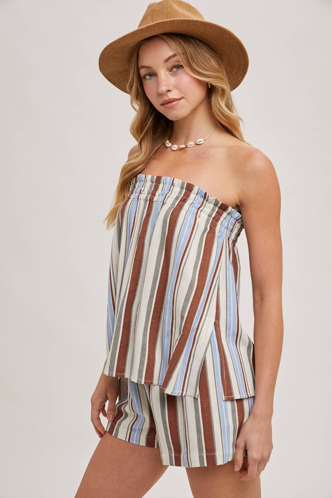 Bluivy - Vente Ensemble de vêtements d'intérieur – femme - ENSEMBLE HAUT SMOCKÉ SANS MANCHES À RAYURES CORFOU & SHORTS15