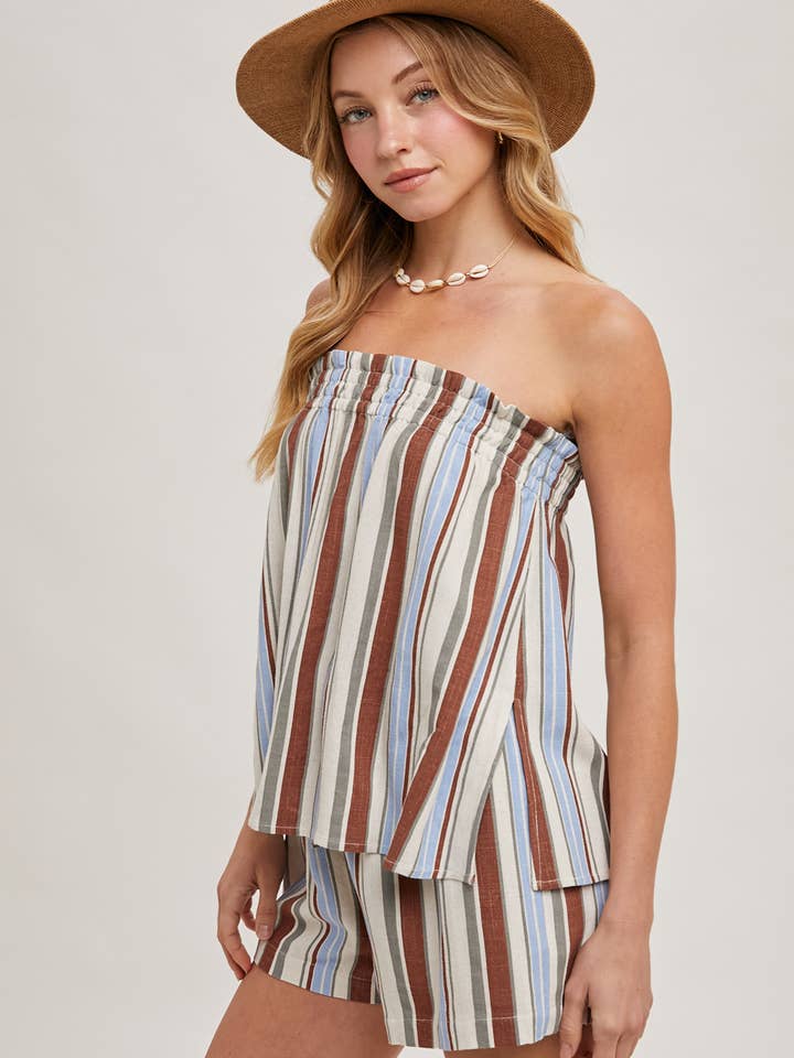 Bluivy - Vente Ensemble de vêtements d'intérieur – femme - ENSEMBLE HAUT SMOCKÉ SANS MANCHES À RAYURES CORFOU & SHORTS15