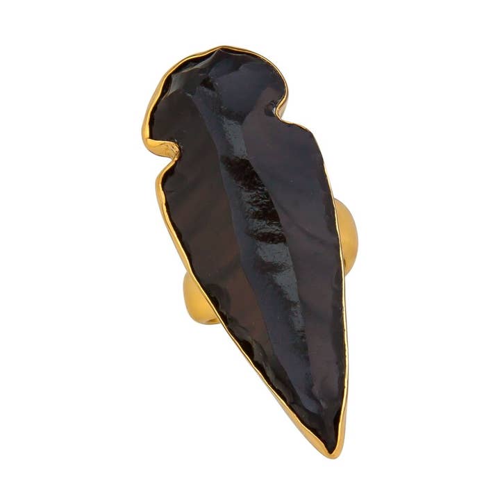 Alchemia Obsidian Arrowhead Adjustable Ring for wholesale by Charles Albert Inc
