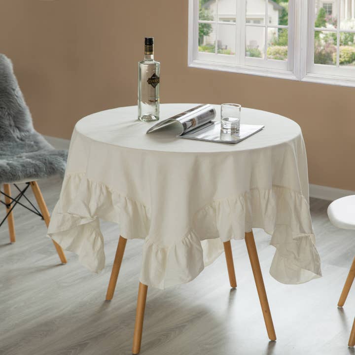 Quickway Imports - Wholesale Tablecloth - Deerlux 100% Pure Linen Washable Tablecloth with Ruffle Trim43