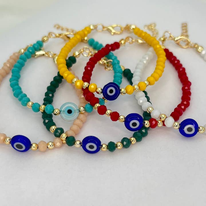 Evil Eye Crystal Beaded Bracelet – Adjustable | Mix for wholesale by Loli