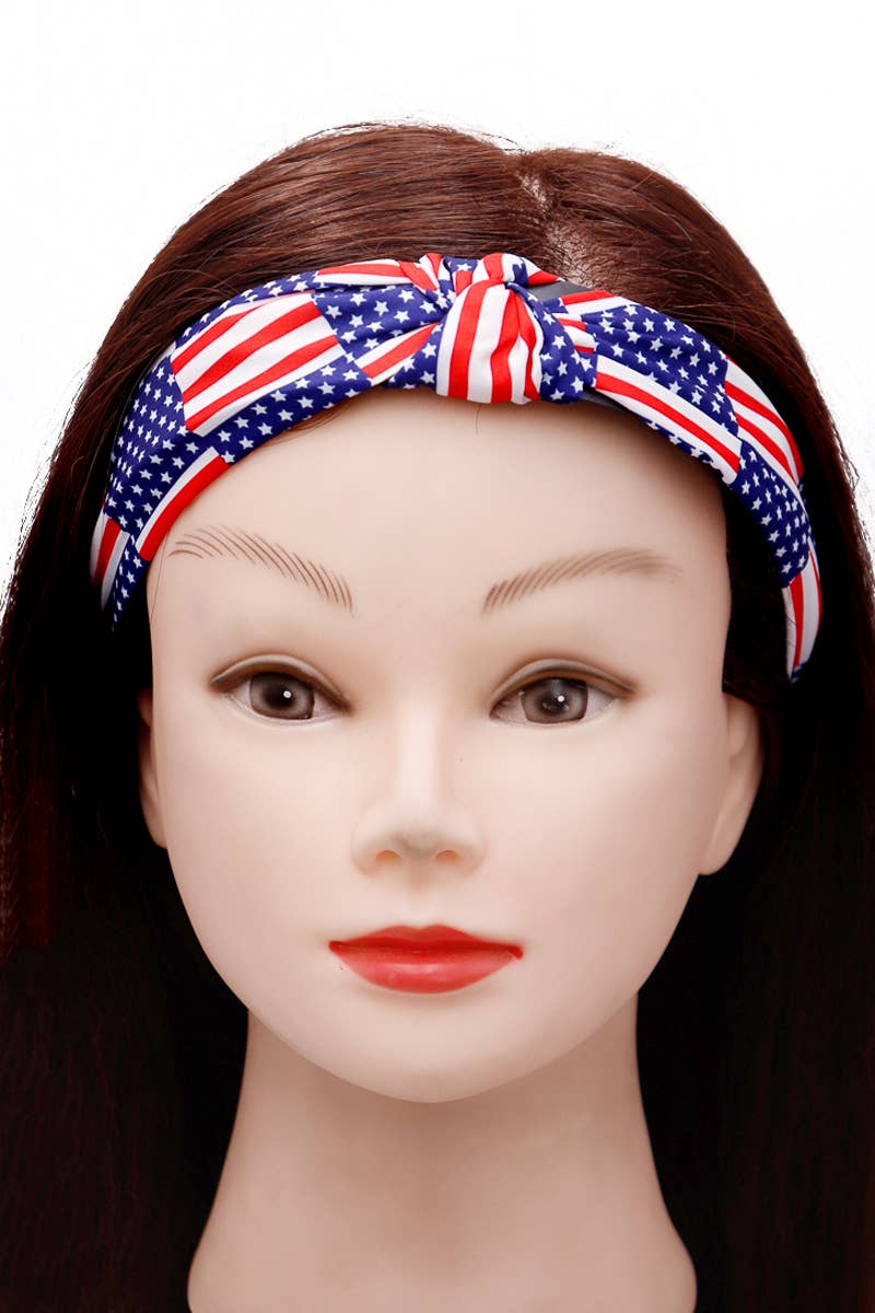Cap Zone - Wholesale Fashion Headband - Women's - American Flag Twist Knotted Hard Shell Head Band2