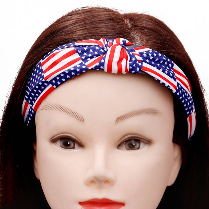 Cap Zone - Wholesale Fashion Headband - Women's - American Flag Twist Knotted Hard Shell Head Band2