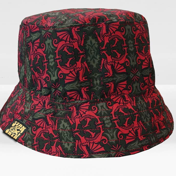 Wales Flag Bucket Hat, Welsh Gift, Red Dragon Print for wholesale by Stan and Gwyn