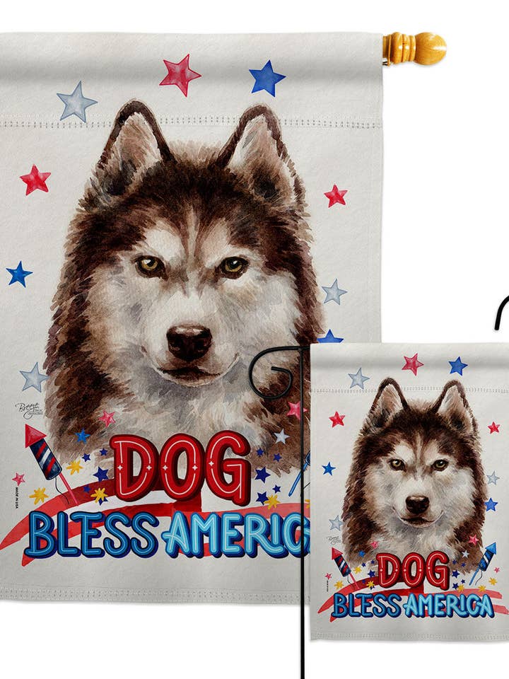 Bandiera patriottica marrone Siberian Husky Dog Usa Star Stripes per la vendita all'ingrosso da parte di Two Group Flag Co
