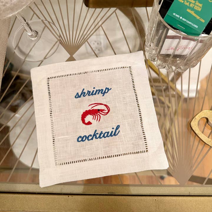 Winston & Waverly – Engroshandel Middags- og stofserviet – Rejecocktail Broderede Cocktailservietter Sæt med 4