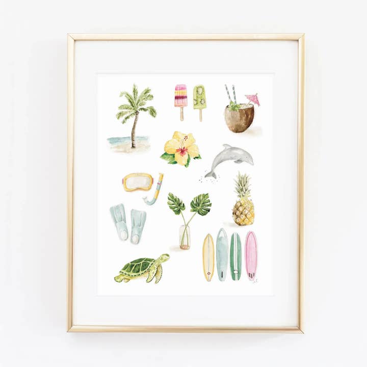tropical collection watercolor wall art print for wholesale by emily lex studio