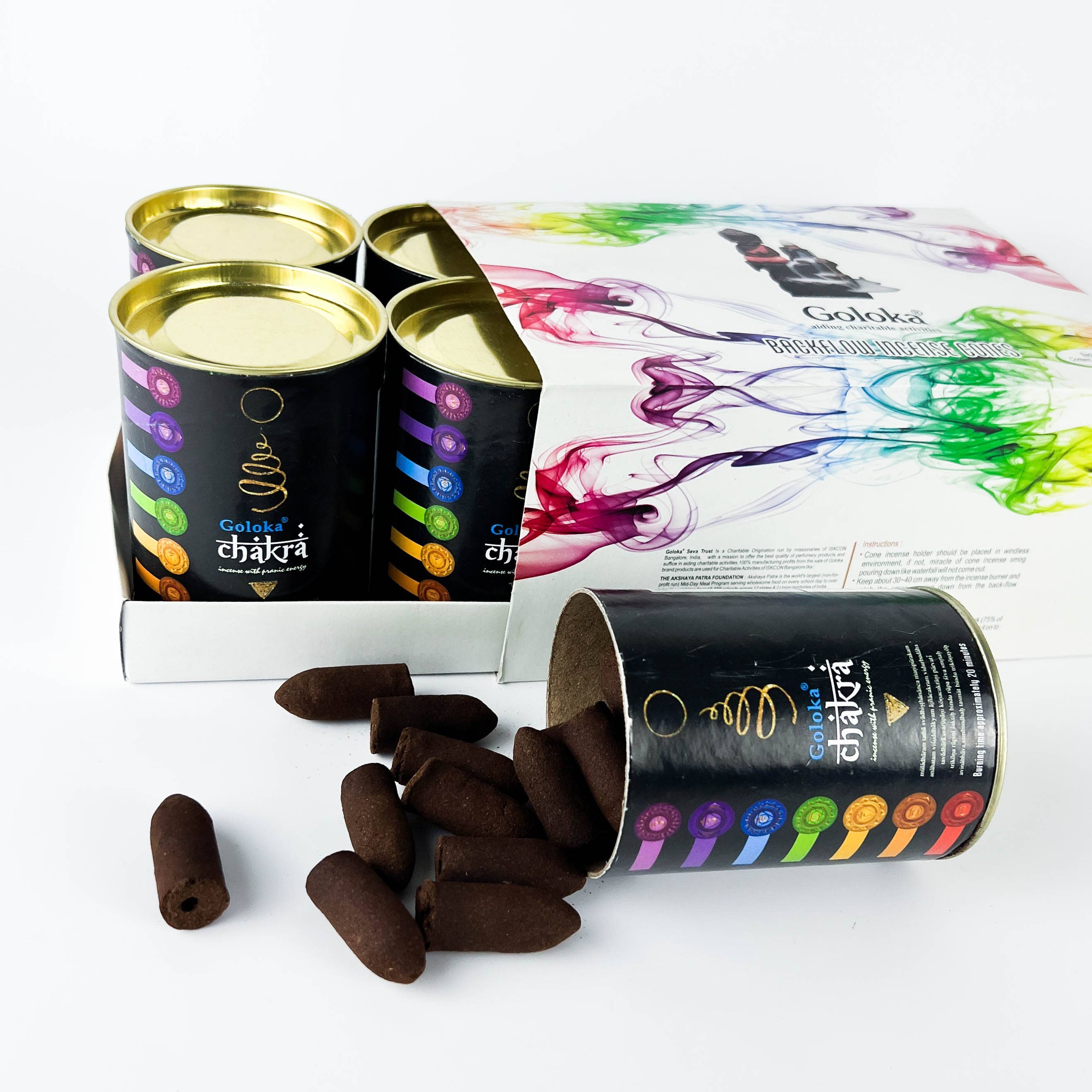 GREENROOTS USA LLC - Vendita all'ingrosso Incensi - Coni di incenso Goloka Chakra Backflow, confezione da 24 coni, confezione da 615