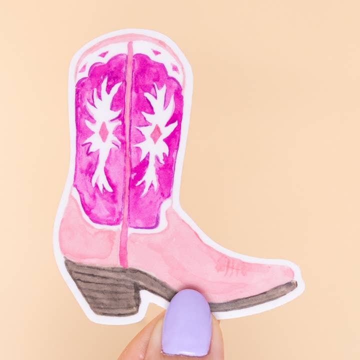 Pink Western Cowboy Boot Sticker for wholesale by kathyphantastic